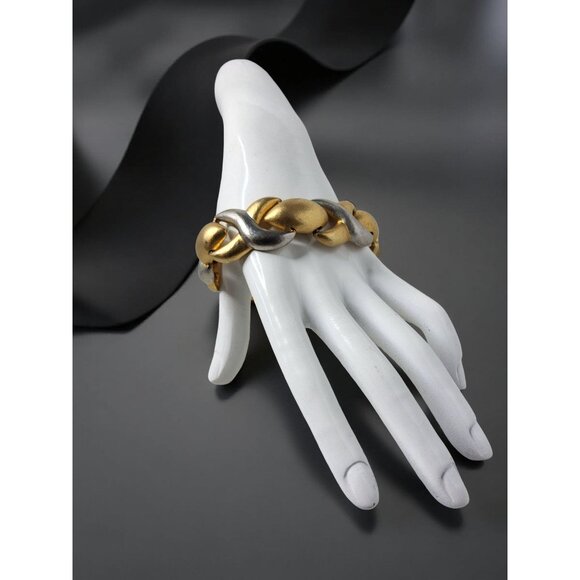 Les Bernard Jewelry - vintage Les Bernard jewelry 9" hook closure gold and silver color metal wrist br
